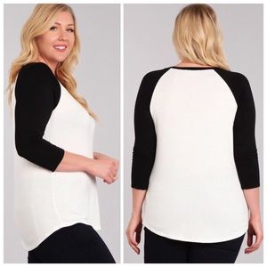 Plus Size Black White Baseball Jersey Tee Shirt